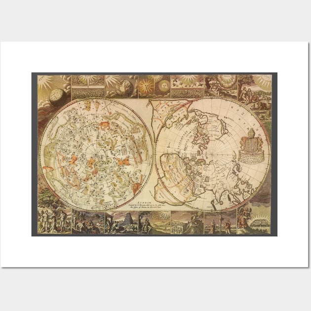 Vintage Celestial Planisphere Map by Joseph Moxon Wall Art by MasterpieceCafe